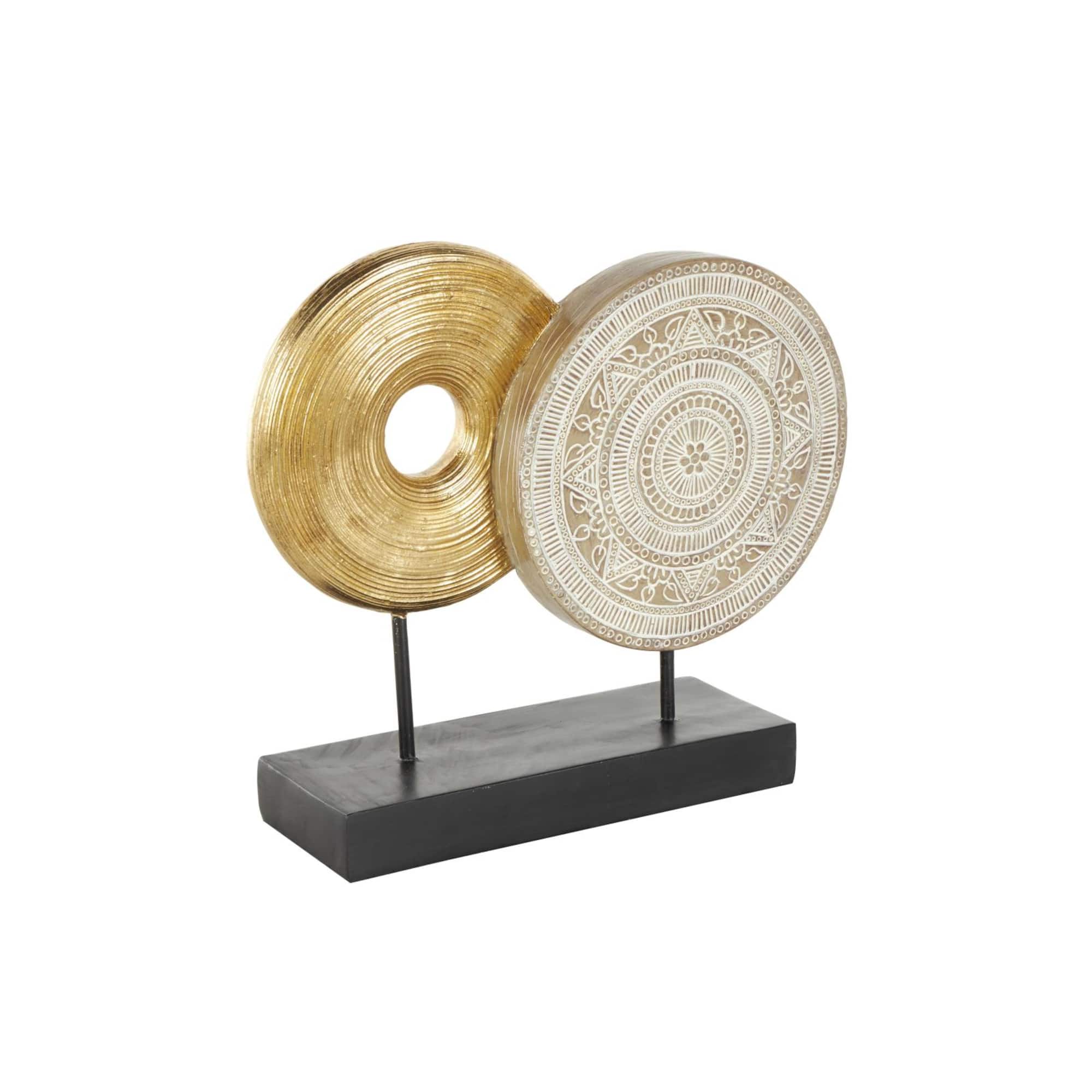13" Gold Geometric Sculpture with Black Rectangular Base